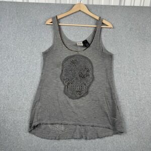 Harley Davidson Tank Top Womens M Gray Skull Beaded Biker Motorcycle Halloween